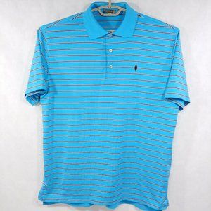 Peter Millar Summer Comfort Blue Striped Performance S/S Golf Polo Shirt Mens L
